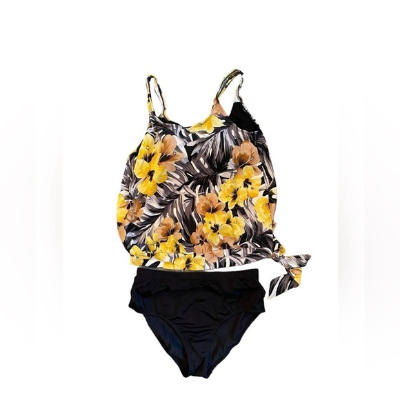 beach belle Other - Beach Belle side tie blouson tankini set Everlasting floral black size 16 EUC